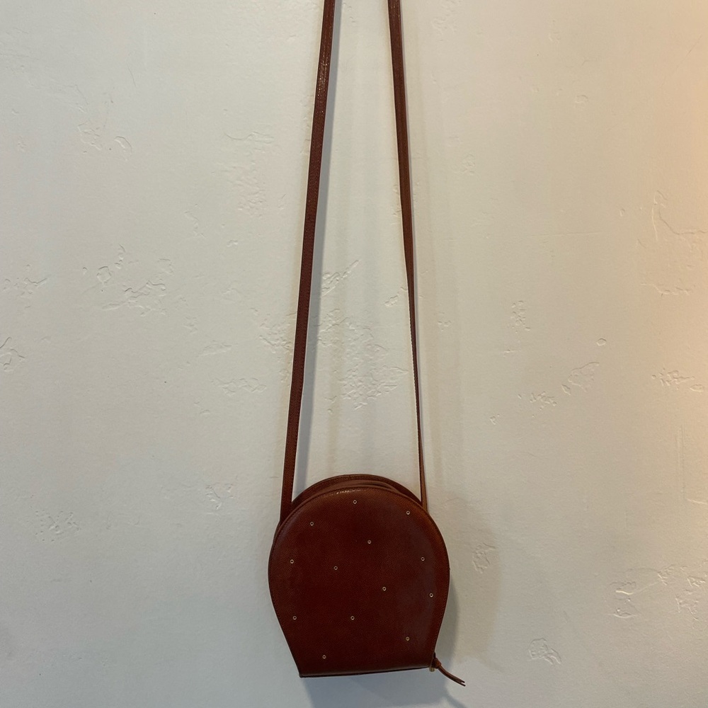 Albert Nipon Round Brown Crossbody with Stud Details
